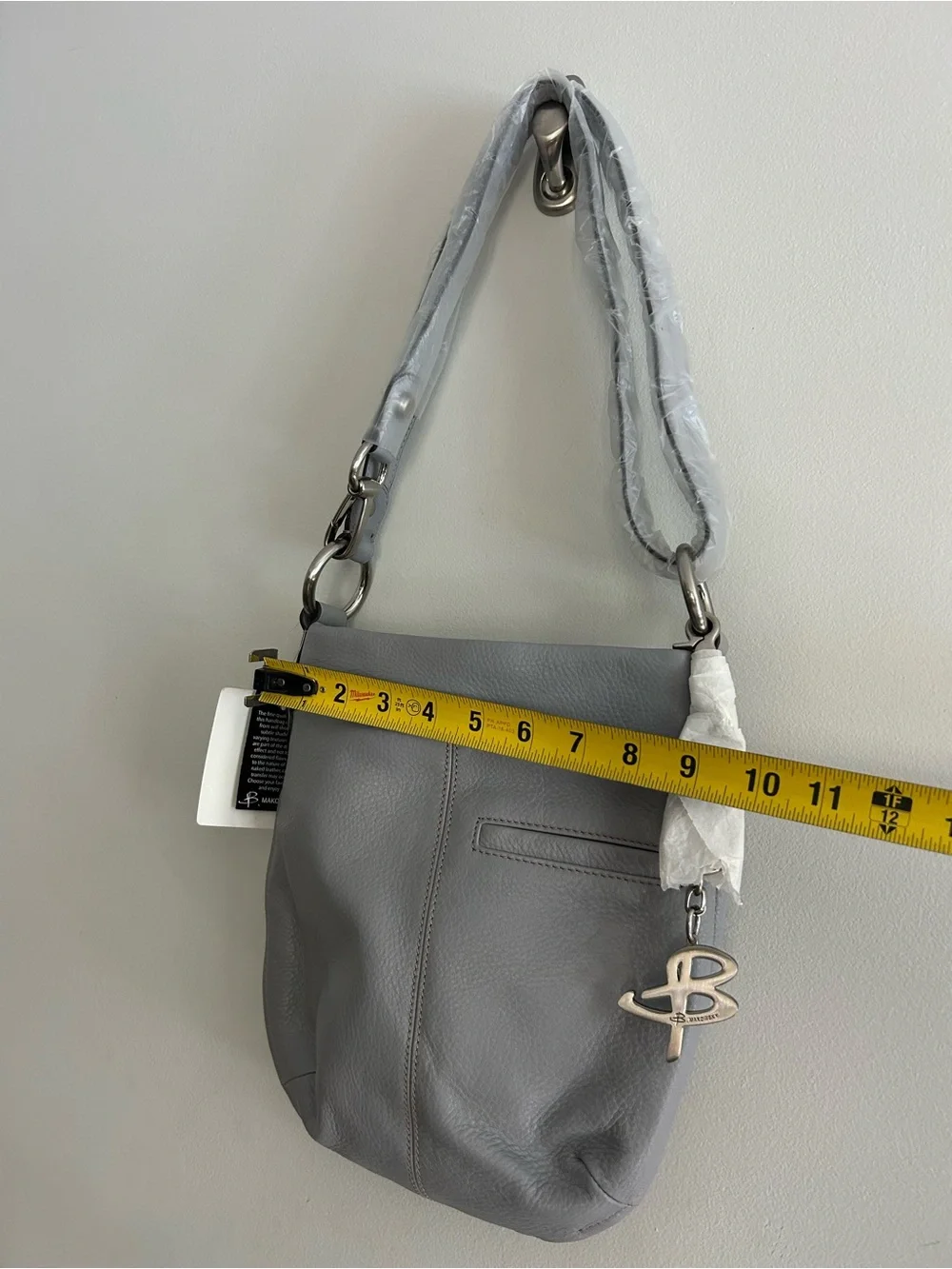 B MAKOWSKY Blue/Gray Leather Shoulder Bag with Silver Buckle